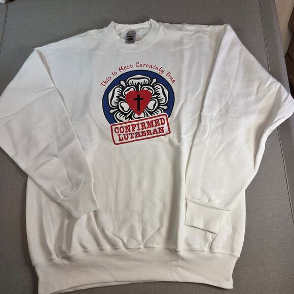 Vintage 90s Confirmed Lutheran Sweatshirt XXL Fruit of the Loom Religious - Picture 1 of 9